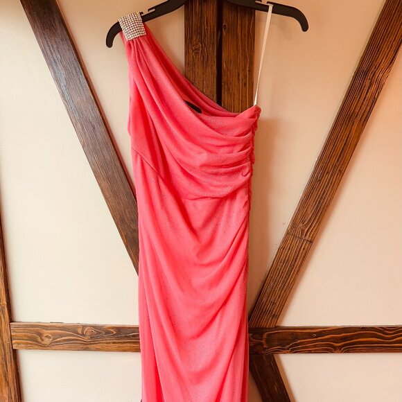 Salmon Sparkle Floor Length One Shoulder Strap Prom/Party Dress - Picture 2 of 6